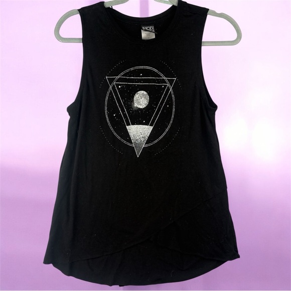 Modern Lux Tops - MODERN LUX Black Moon Graphic Sleeveless Top Criss Cross Front Small Punk Grunge